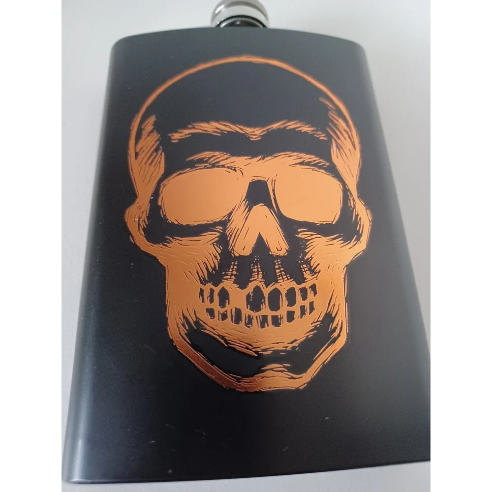 Orange And Black Halloween Holiday Seasonal Skull Flask Drinkware